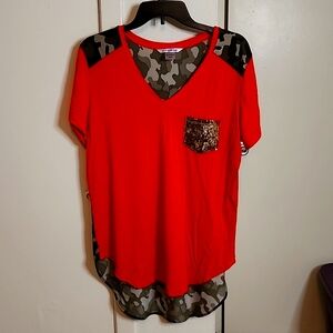 Orange and camo short sleeved top